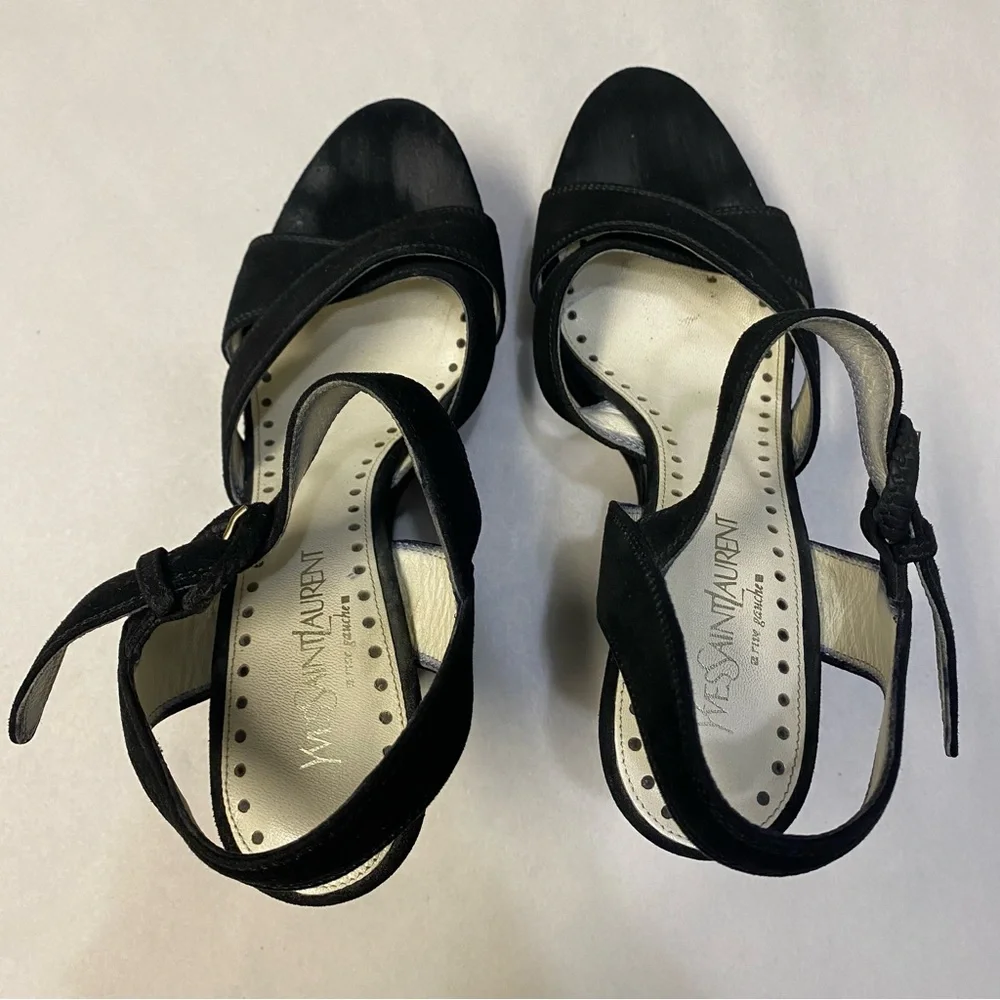 Yves Saint Laurent YSL Platform Wedge Heels Size 8 Suede Rive Gauche Designer